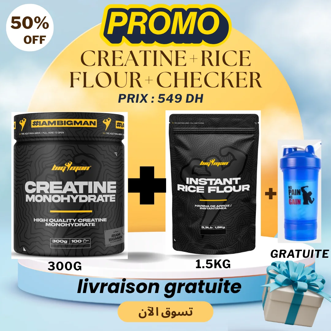 Pack créatine monohydrate+Rice Flour + checker gratuite
