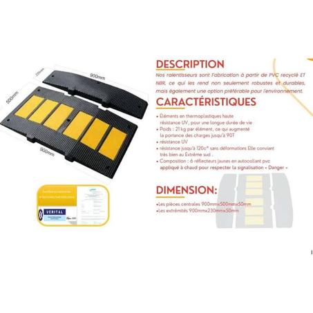 مطبّ تهدئة احترافي مع شهادة مطابقة VERITAL douane noir et 6 bande jaune 90cmx50cm