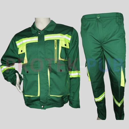 بدلة عمل ذات قطعتين خضراء متعديدة الجيوب مناسبة لجميع المجالات