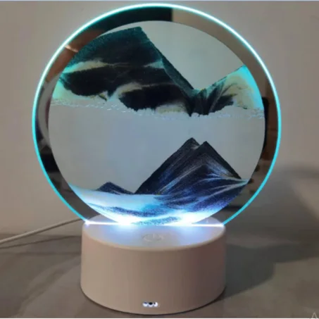 صورة فنية متحركة من الزجاج بتصميم دائري ثلاثي الابعاد من ريسنوسو، اطار رمل متدفق