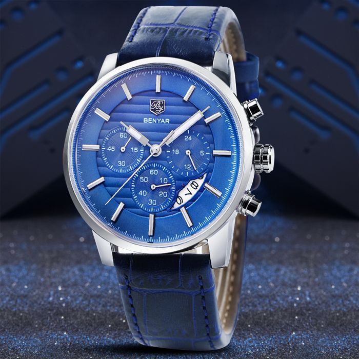 BY-5104 BENYAR montre homme cuir bleu