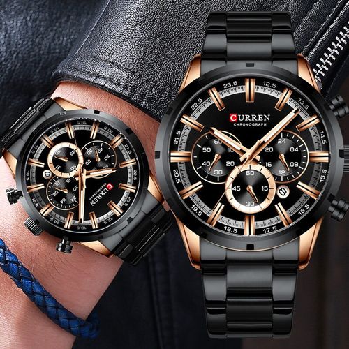 Curren 8355 -montre noir-pour hommes  en -acier-inoxydable  chronographe