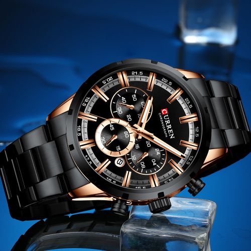 Curren 8355 -montre noir-pour hommes  en -acier-inoxydable  chronographe