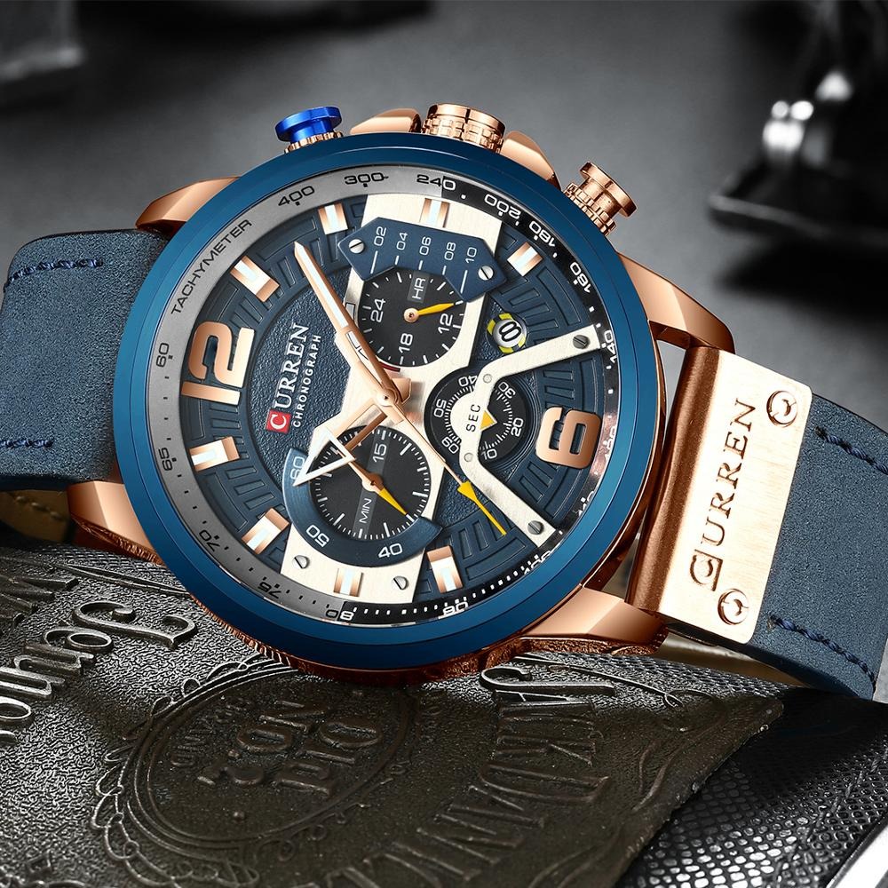 Curren 8291  montre hommes  en cuir  chronographe