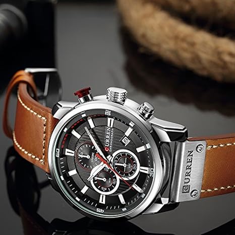 Curren 8291  montre hommes  en cuir  chronographe
