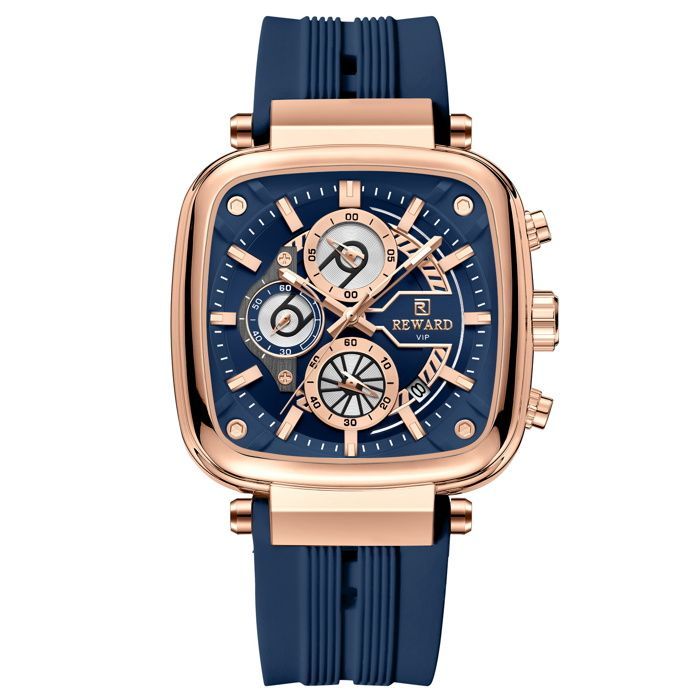 REWARD montre homme carrée bracelet silicone calendrier chronographe mode sport montre quartz homme