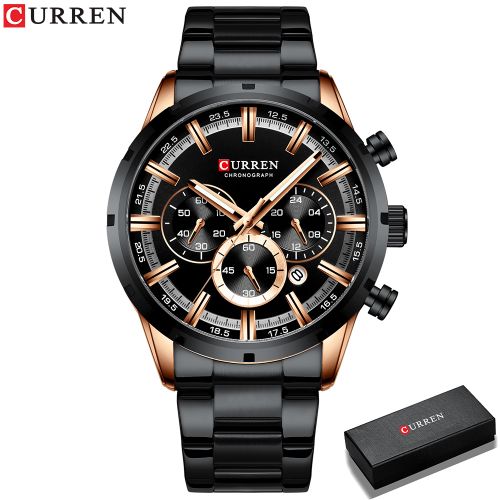 Curren 8355 -montre noir-pour hommes en -acier-inoxydable chronographe
