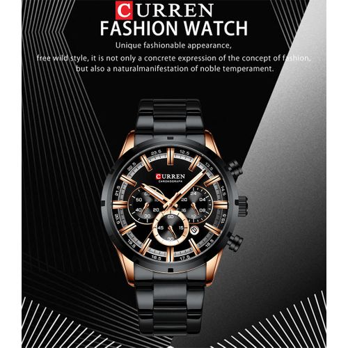 Curren 8355 -montre noir-pour hommes  en -acier-inoxydable  chronographe