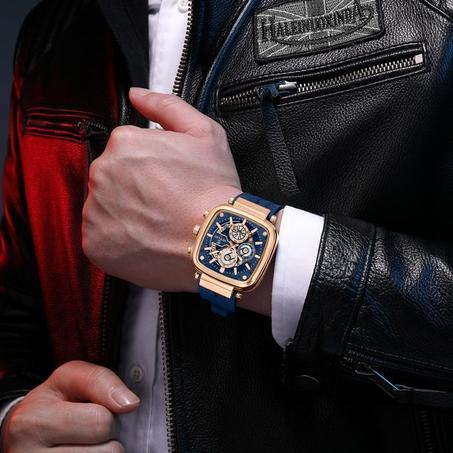 REWARD montre homme carrée bracelet silicone calendrier chronographe mode sport montre quartz homme