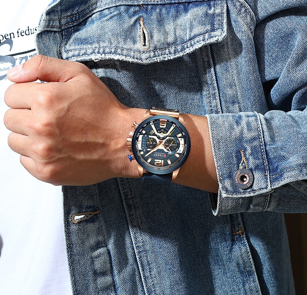 Curren 8291  montre hommes  en cuir  chronographe