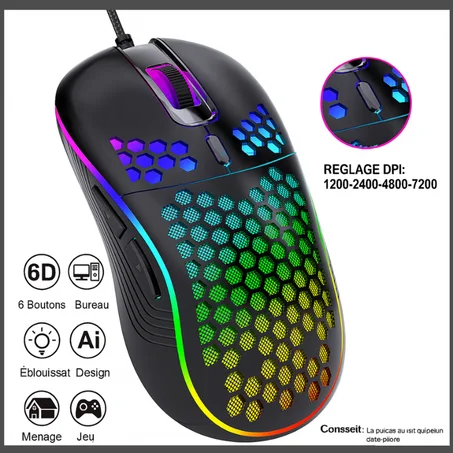 🖱️ Souris Gaming RGB Ultralégère – Confort & Précision