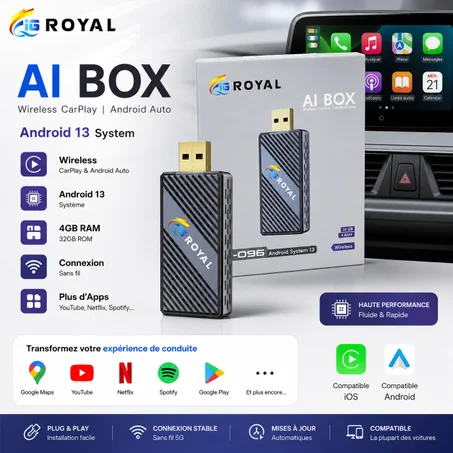 AI Box CarPlay & Android Auto Wireless – نظام أندرويد 13 للسيارة