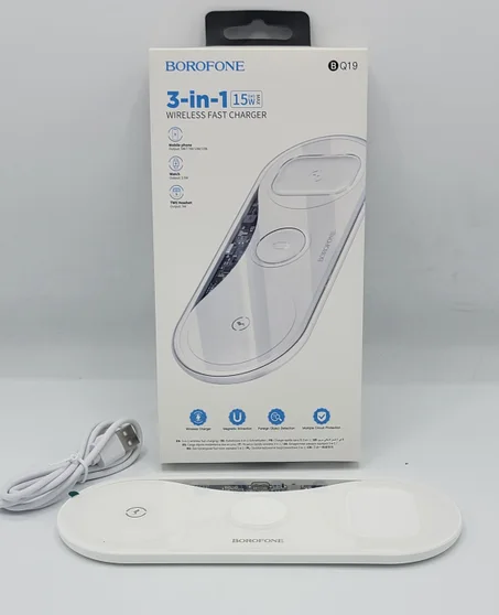 🔋 شاحن لاسلكي سريع 3 في 1، BQ19، بقوة 15 واط - شحن ذكي لكل أجهزتك في وقت واحد!   WIRELESS FAST CHARGER
