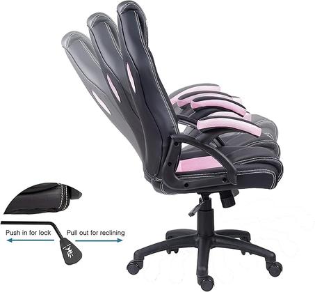 كرسي دراسة مريح للطلاب مصنوع من الجلد العاب مرتفع الظهر قابل للتعديل مكتب للفتيات DZ-GC12 لون اسود/زهري