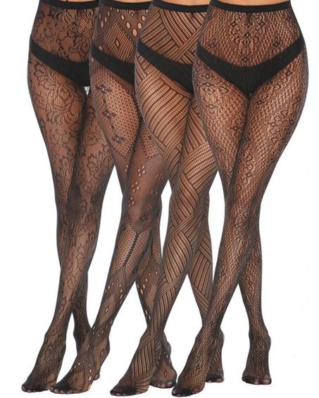 4 paires Collants résille à motif de fleur