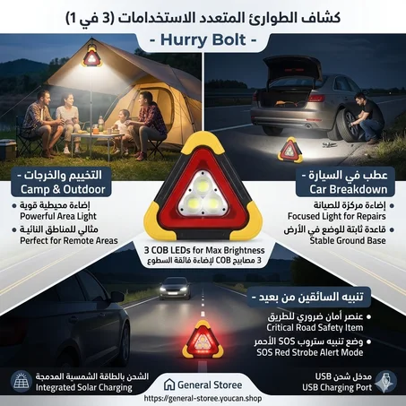 كشاف الطوارئ Hurry Bolt الأصلي 3في1 ⚡