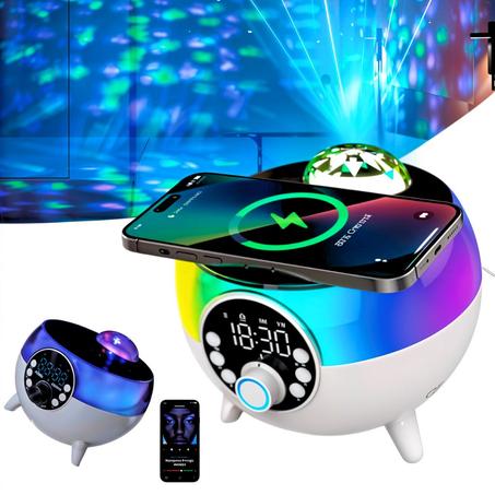 مكبر صوت LED محيطي وساعة منبه مع شاحن لاسلكي بقدرة 15 وات