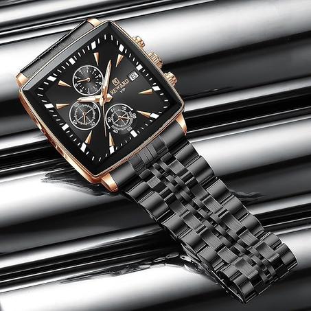 ساعات كاست ويف الرجالية المربعة، ساعة كوارتز تناظرية فاخرة، كرونوغراف كلاسيكي كبير الوجه، مقاومة للماء، مضيئة، تاريخ، ساعات عمل من الفولاذ المقاوم للصدأ للرجال