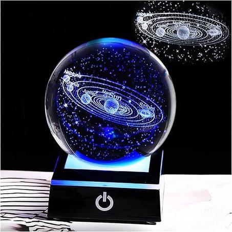Dechoga Crystal Ball Solar System 3D with Touch Base with Coloured LED Lighting, Model Solar System Decorative Science Astronomy Gifts God Blessed World Easter Religious Gifts Decoration