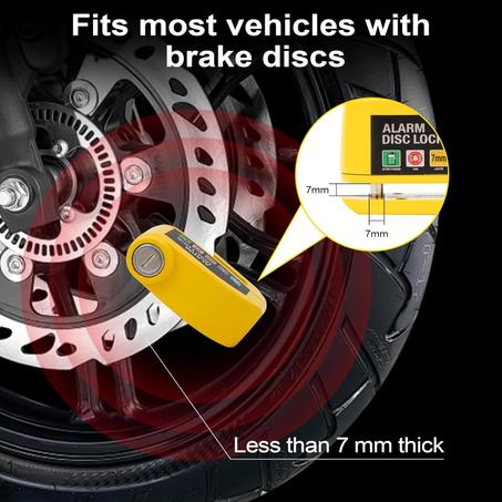 قفل قرص إنذار دراجة نارية فامفاي بقدرة 110 ديسيبل، قفل فرامل قرصية مع كابل تذكير بطول 1.2 متر، أمان عالي مضاد للسرقة للدراجات النارية، الدراجات الهوائية، السكوترات، والسكوترات الكهربائية.