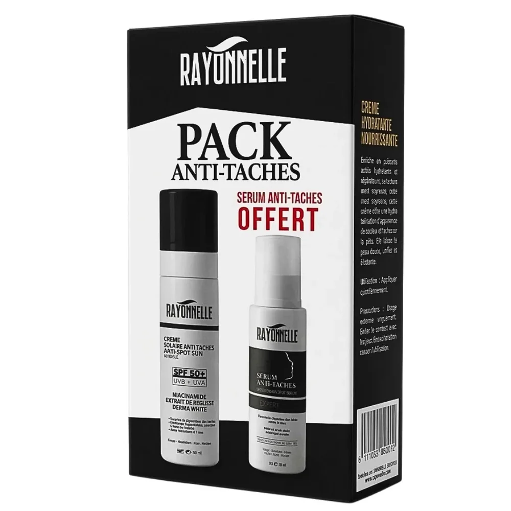 🎁 PACK 🎁 – RAYONNELLE – « creme Solaire 50ml+Serum Anti-Tache 30ml » Pack