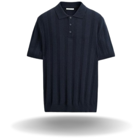 RIBBED KNIT POLO SHIRT (Bleu Marine)