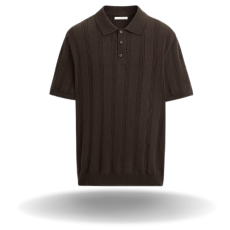 RIBBED KNIT POLO SHIRT 'Marron foncé'