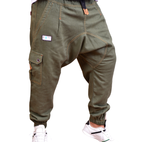 سروال جينز كارغو R525 زيتي