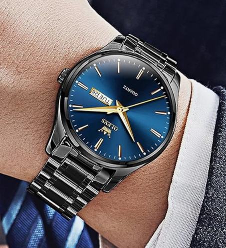 ساعة يد مقاومة للماء للرجال من بينيار، ساعة كرونوغراف متعددة الوظائف للرجال بلون اسود، ساعة رسمية بتصميم رياضي كاجوال مع تقويم وسوار من الجلد والستانلس ستيل