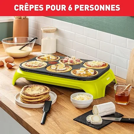 Tefal Appareil à crêpes, 6 empreintes, Revêtement antiadhésif, 6 spatules et 1 louche incluses, Fabriqué en France PY559312