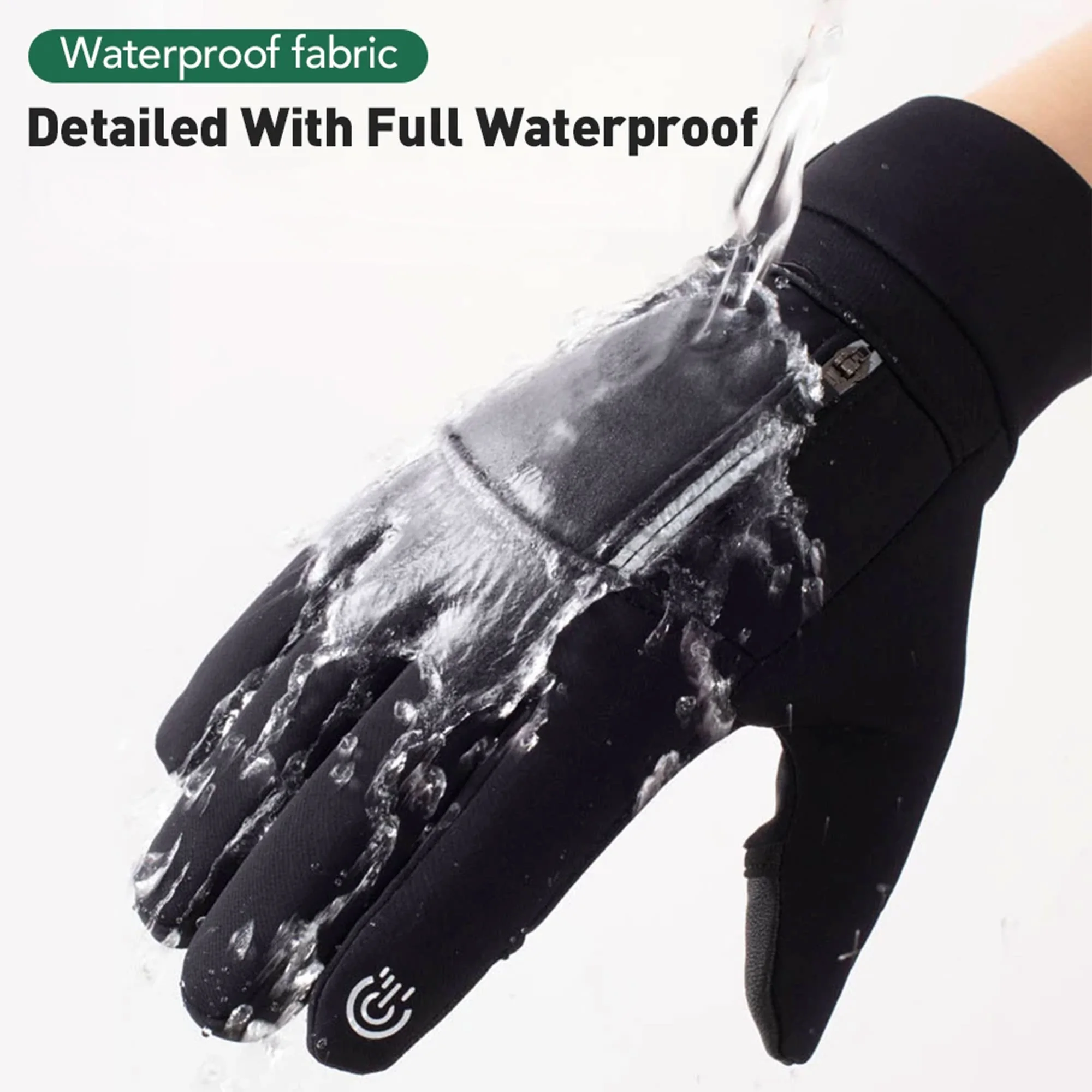 قفازات شتوية مقاومة للماء مزودة بجيوب بسحاب - لارج