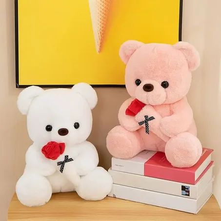 Cute flower hugging bear