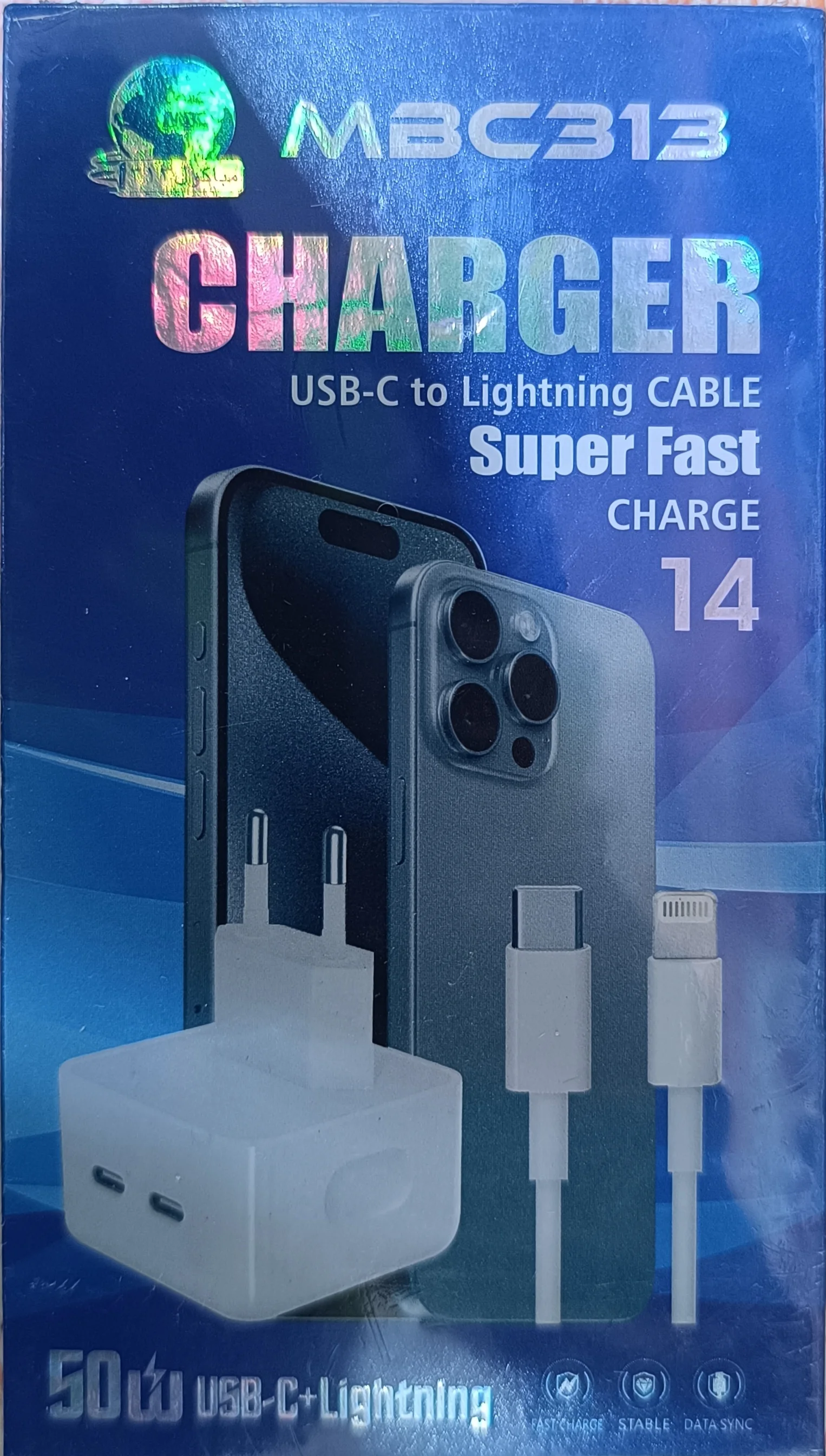 MBC313 – Chargeur rapide 50W | USB-C + Lightning | Compatible iPhone 14