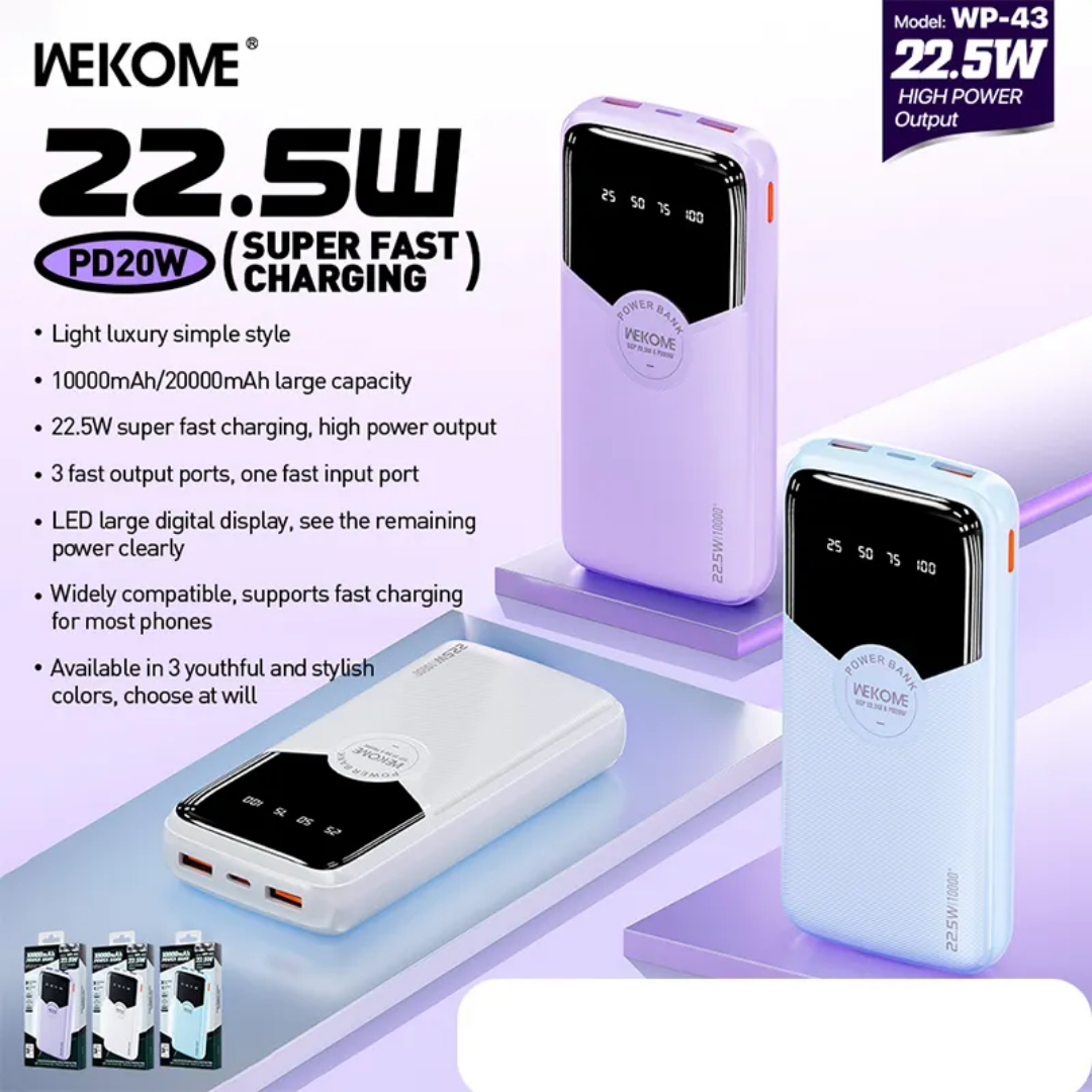 DAKEWEI DKW/P25 – Power Bank 20 000 mAh | Affichage digital | Batterie polymère sécurisée