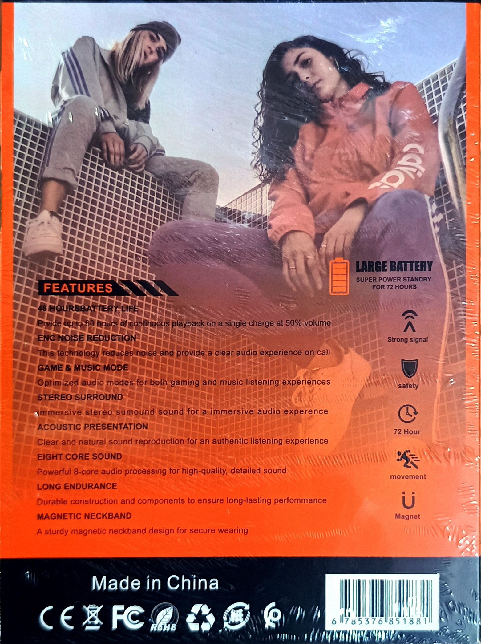 Magnetic Neckband – Écouteurs sans fil | 48h autonomie | Mode Gaming & Musique | ENC | 8-Core