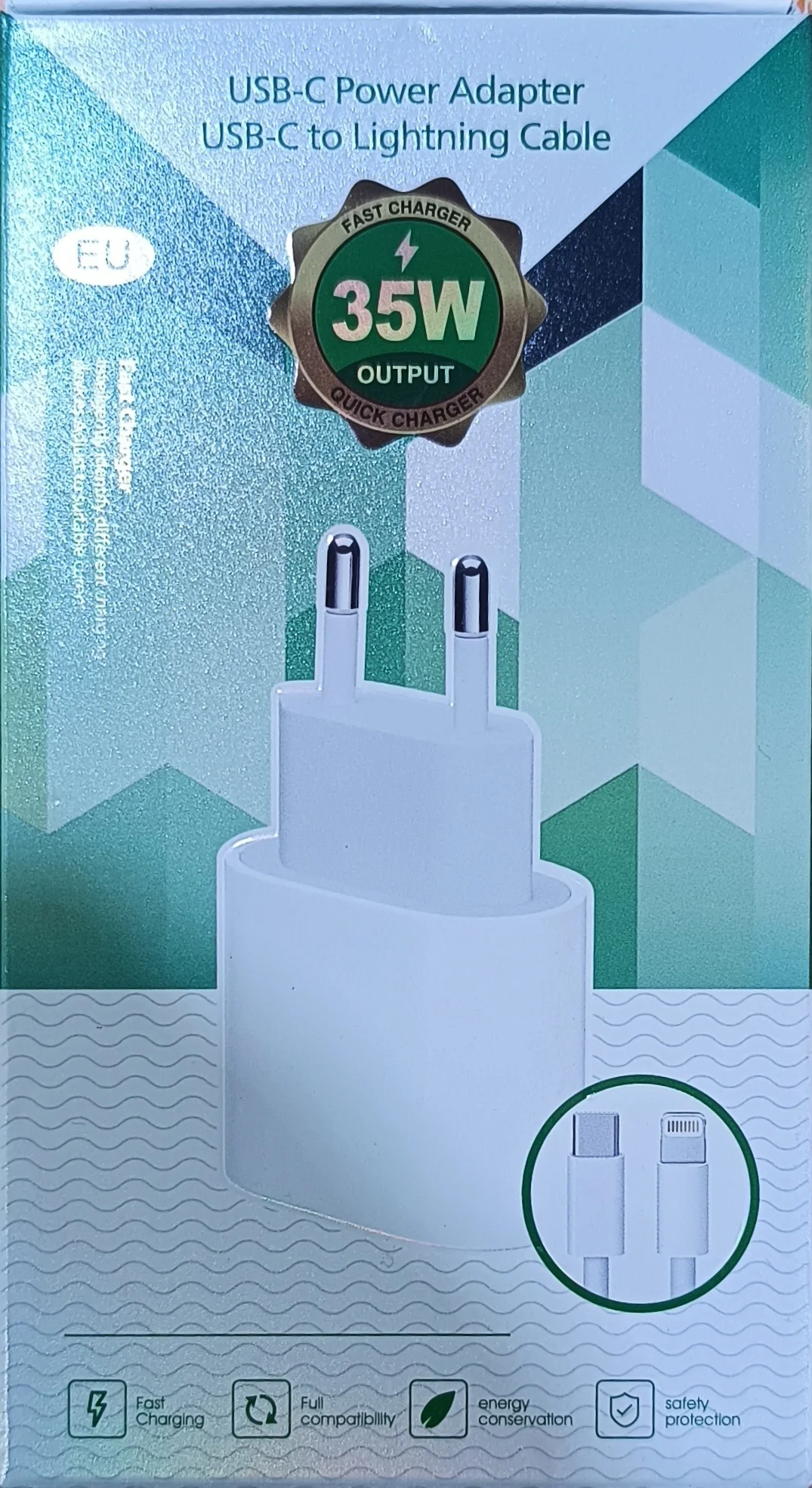 Chargeur rapide 35W – USB-C + câble Lightning | Technologie PD | Sécurité renforcée