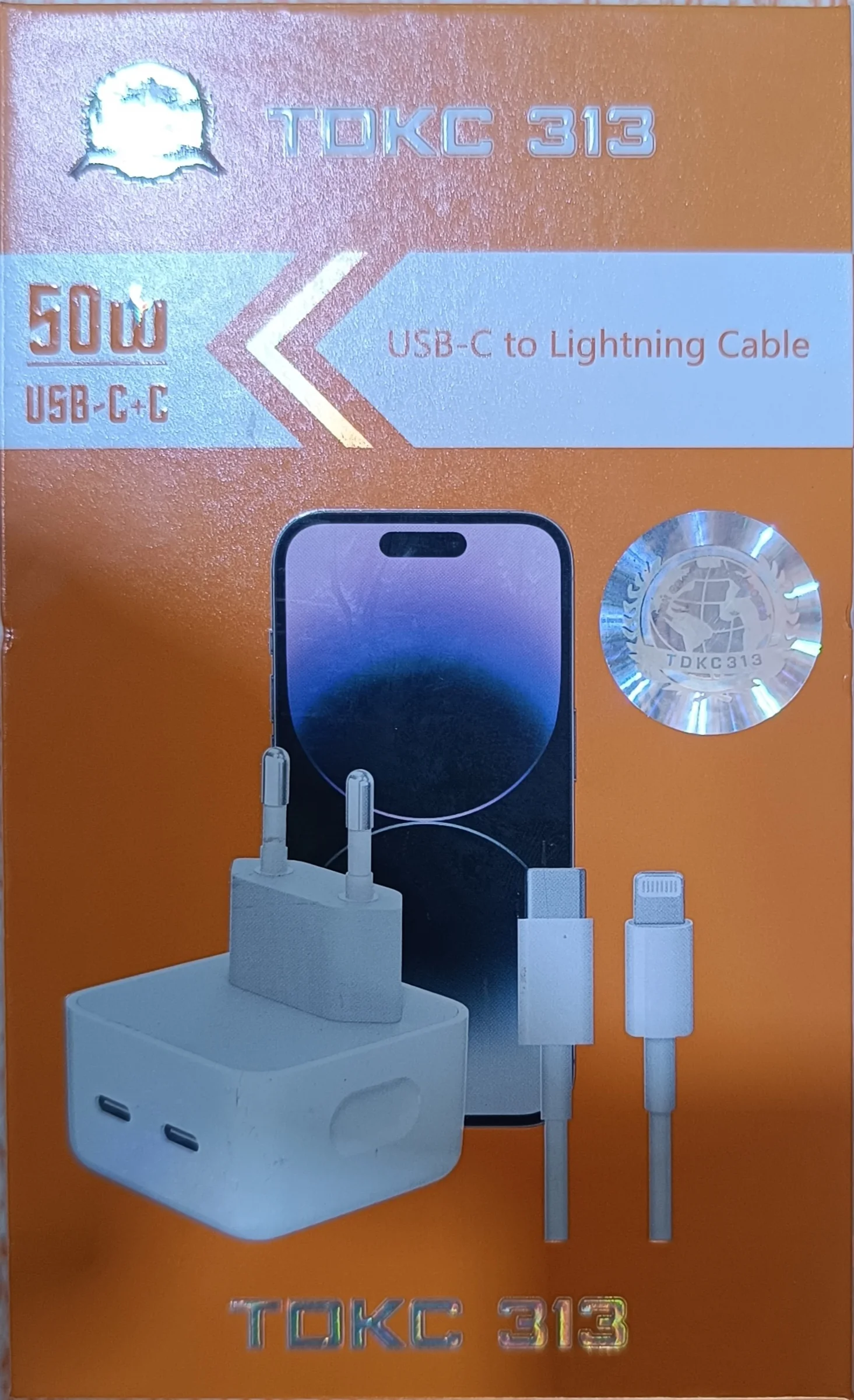 TOKC 313 – Câble USB-C vers Lightning | 50W | Charge rapide | Double port