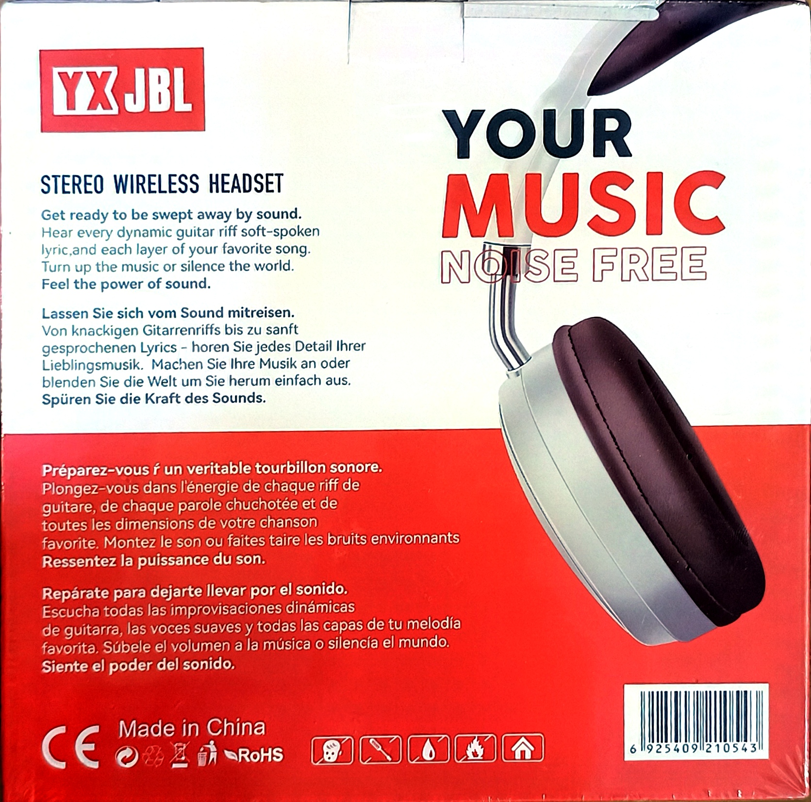 YX JBL GX-5 – Casque stéréo sans fil | Pure Bass | ENC | HiFi | Carte mémoire