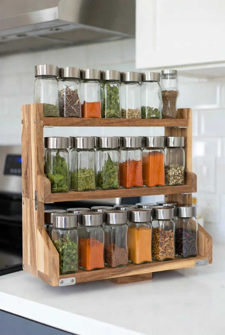رف التوابل المطبخي الخشبي