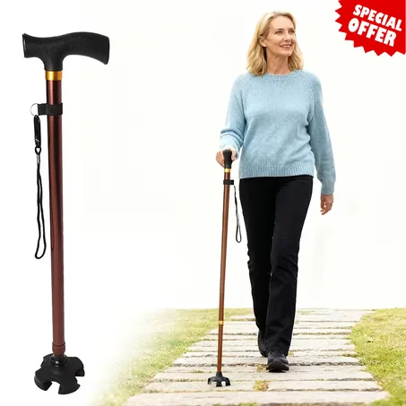 عكاز المشي لكبار السن القابل للطي مع مصباح LED للإضاءة الليلية