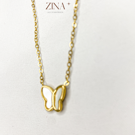 Collier Papillon Doré et Nacré