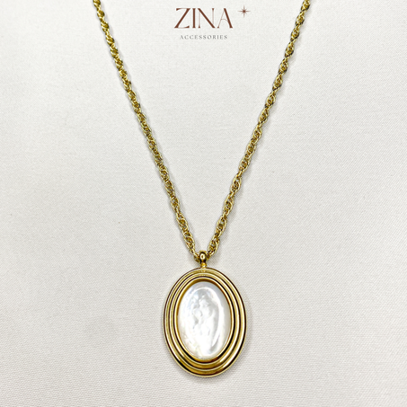 Collier Doré avec Pendentif Ovale Nacré
