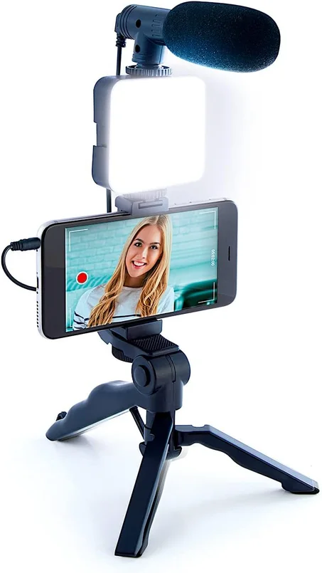 Trépied spécial ou poignée - Support Smartphone Universel - Lumière vidéo - Microphone et télécommande Bluetooth - Parfait pour Vos vidéo tiktok/straming.