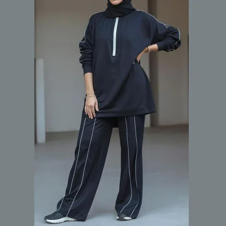 بذلة رياضية نسائية - طقم قطعتين أسود A- مجموعة صيف 2025