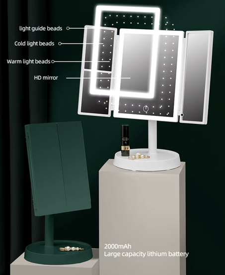 مرآة مكياج ليد مضيئة مع 3 أوضاع إضاءة ملونة