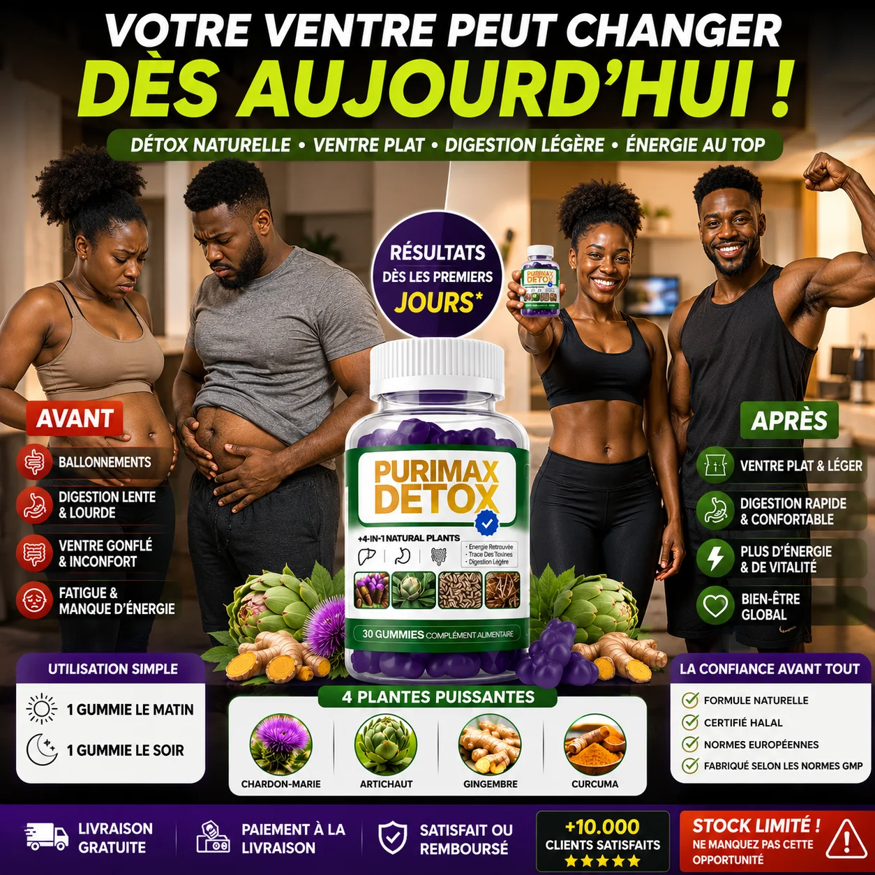 PURIMAX DETOX Gummies ✋ STOP AUX BALLONNEMENTS, Foie surchargé et digestion lente, Ventre plus léger et sensation de bien-être retrouvée naturellement dès aujourd’hui MG