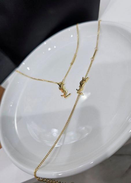 Ensemble femme acier doré,argenté Ysl Collier + Gourmet avec packaging complet