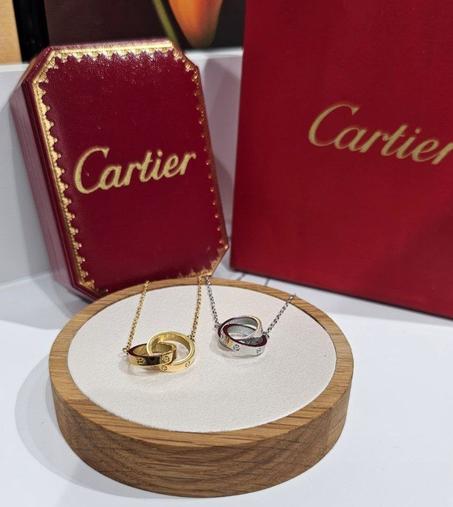 Collier femme acier doré,argenté Cartier LOVE  2 anneaux avec packaging CARTIER