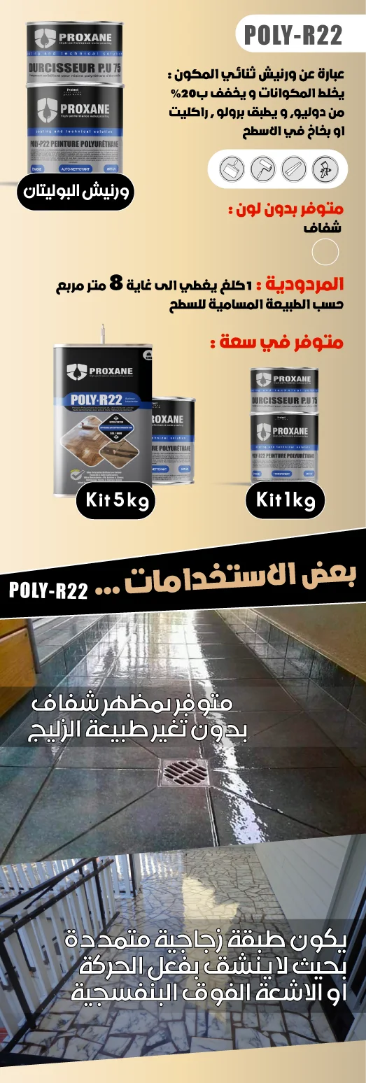 POLY-R22 ورنيش شفاف — أحجام 1كلغ و 5كلغ