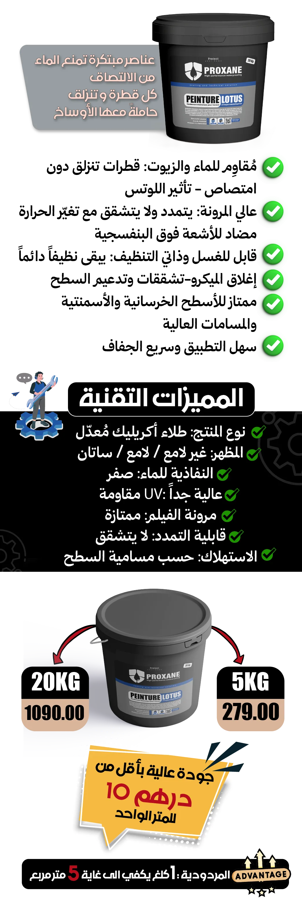 المميزات التقنية والتعبئات PROXANE LOTUS
